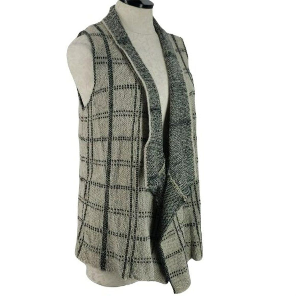 Elan Vest Sleeveless Drape checked Vest Cardigan Over Lay